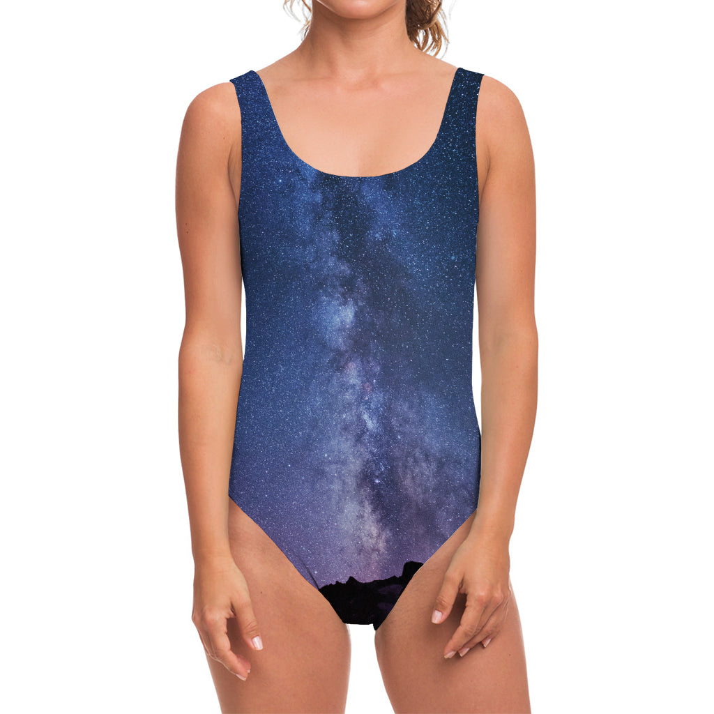 Stars Night Milky Way Print One Piece Swimsuit