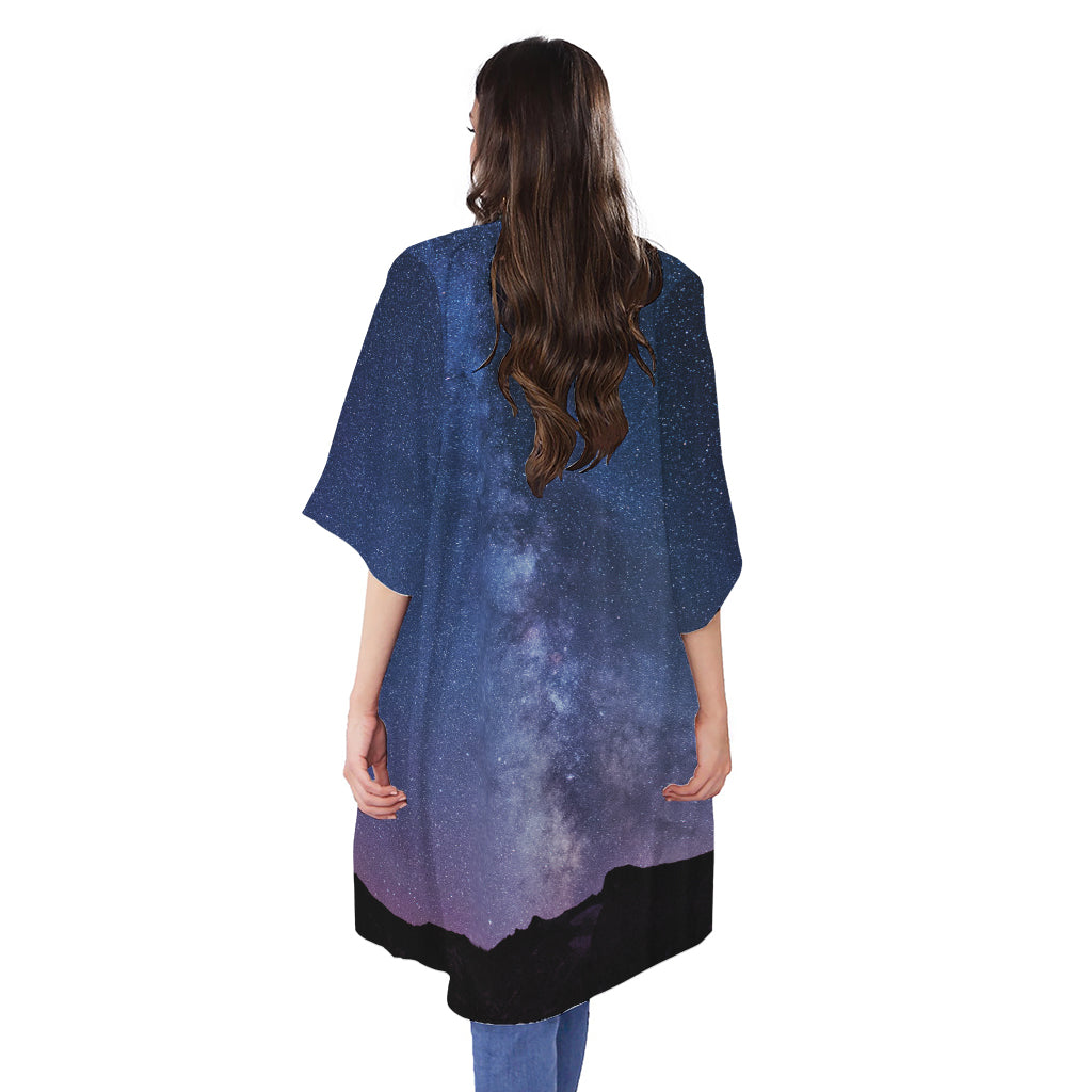 Stars Night Milky Way Print Open Front Beach Cover Up