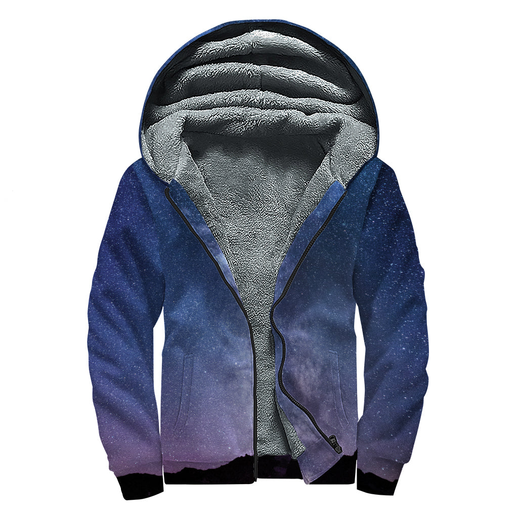 Stars Night Milky Way Print Sherpa Lined Zip Up Hoodie