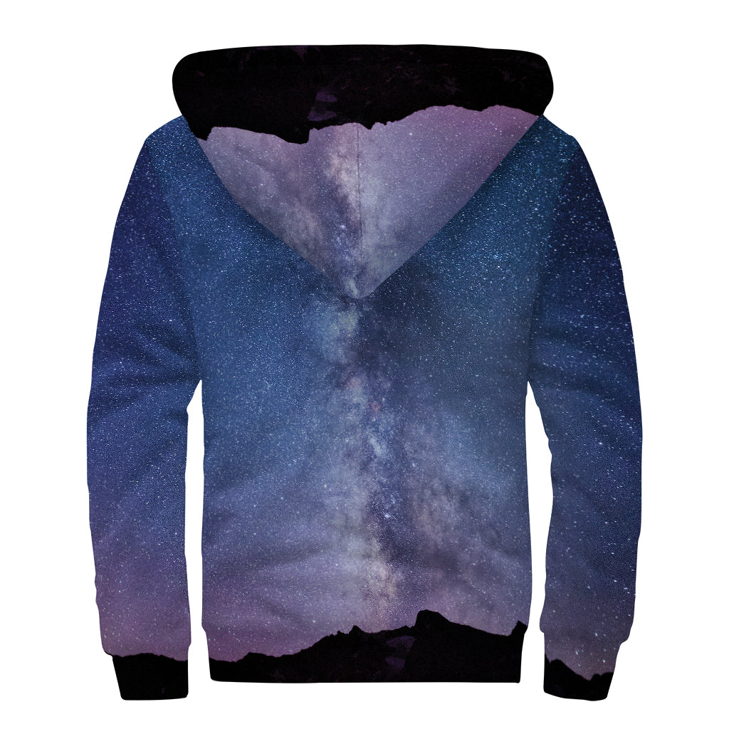 Stars Night Milky Way Print Sherpa Lined Zip Up Hoodie