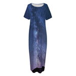 Stars Night Milky Way Print Short Sleeve Long Nightdress