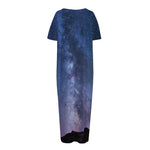 Stars Night Milky Way Print Short Sleeve Long Nightdress