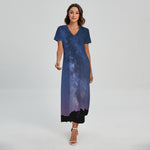 Stars Night Milky Way Print Short Sleeve Maxi Dress