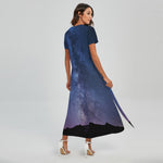 Stars Night Milky Way Print Short Sleeve Maxi Dress