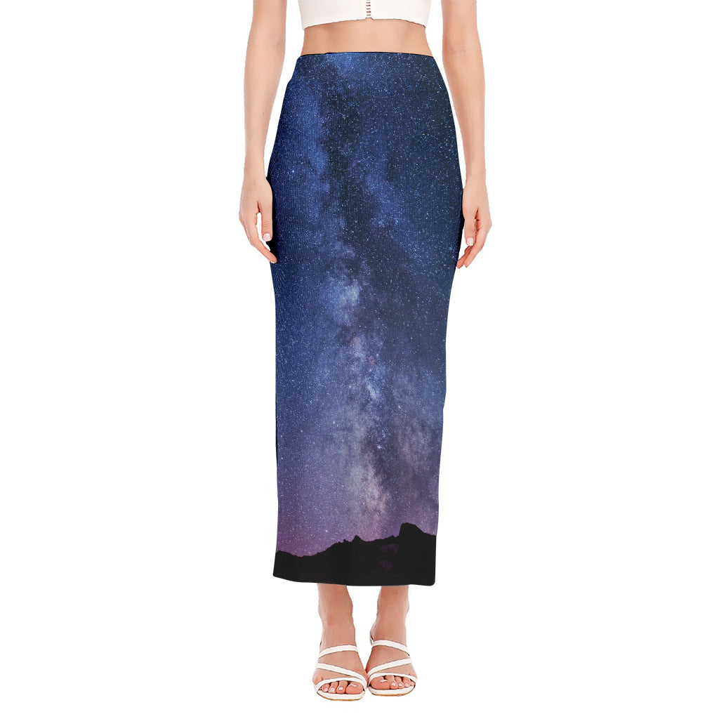 Stars Night Milky Way Print Side Slit Maxi Skirt