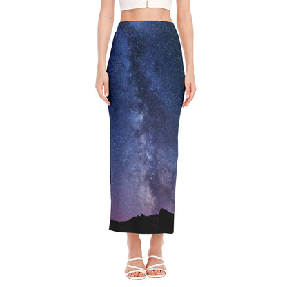 Stars Night Milky Way Print Side Slit Maxi Skirt