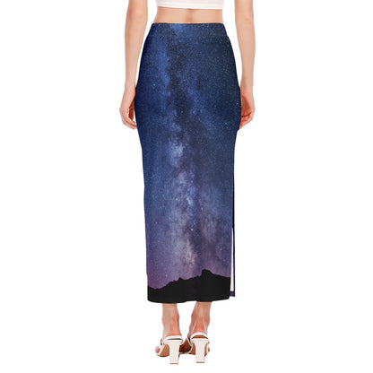 Stars Night Milky Way Print Side Slit Maxi Skirt
