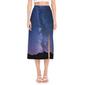 Stars Night Milky Way Print Side Slit Midi Skirt