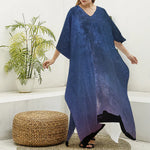 Stars Night Milky Way Print Silk V-Neck Kaftan Dress