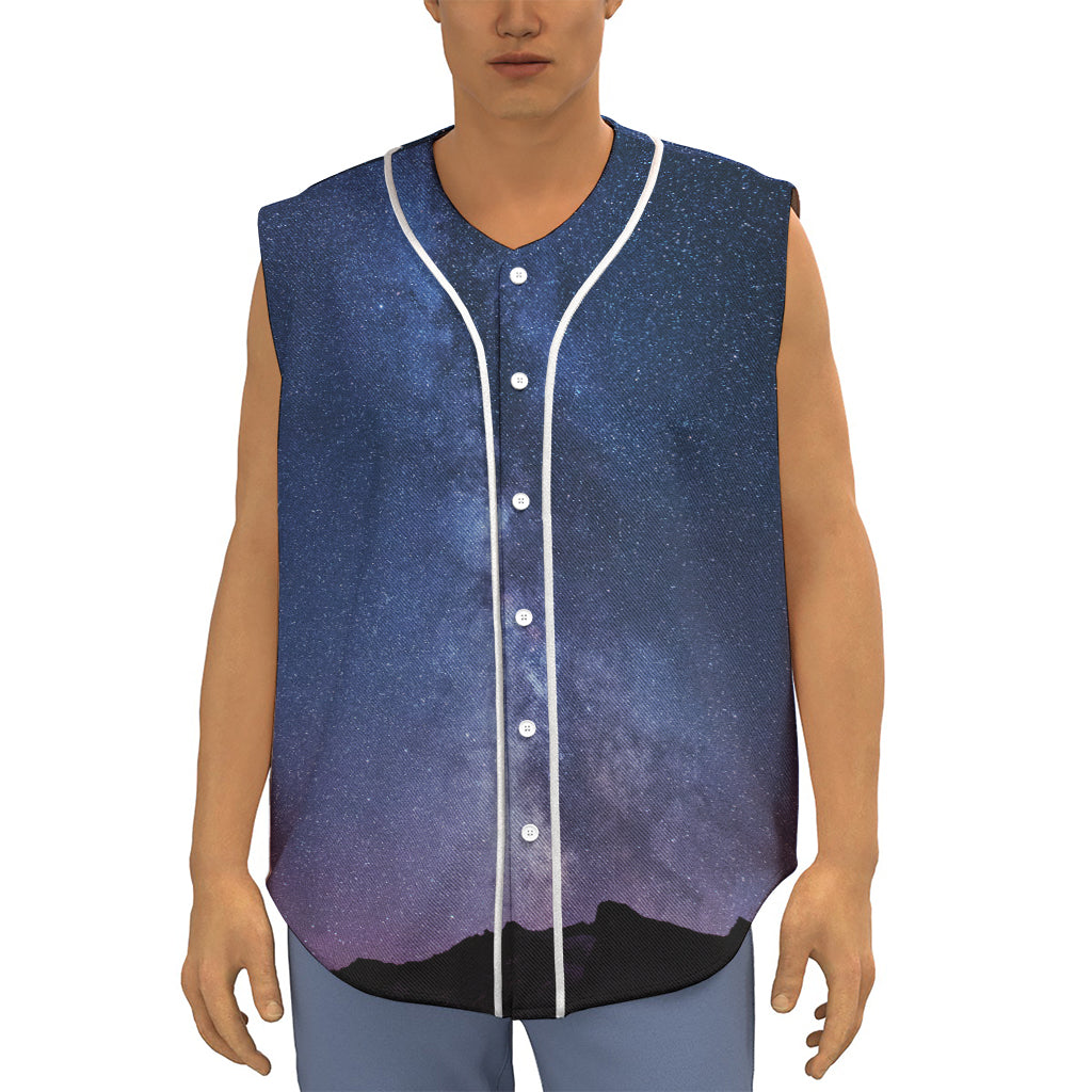 Stars Night Milky Way Print Sleeveless Baseball Jersey