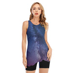 Stars Night Milky Way Print Sleeveless One Piece Swimsuit