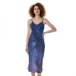 Stars Night Milky Way Print Slim Fit Midi Cami Dress