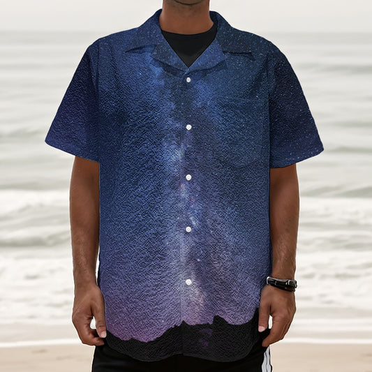 Stars Night Milky Way Print Textured Short Sleeve Shirt