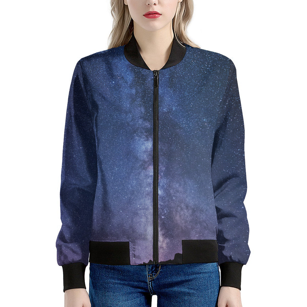 Stars Night Milky Way Print Women's Bomber Jacket