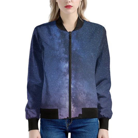 Stars Night Milky Way Print Women's Bomber Jacket