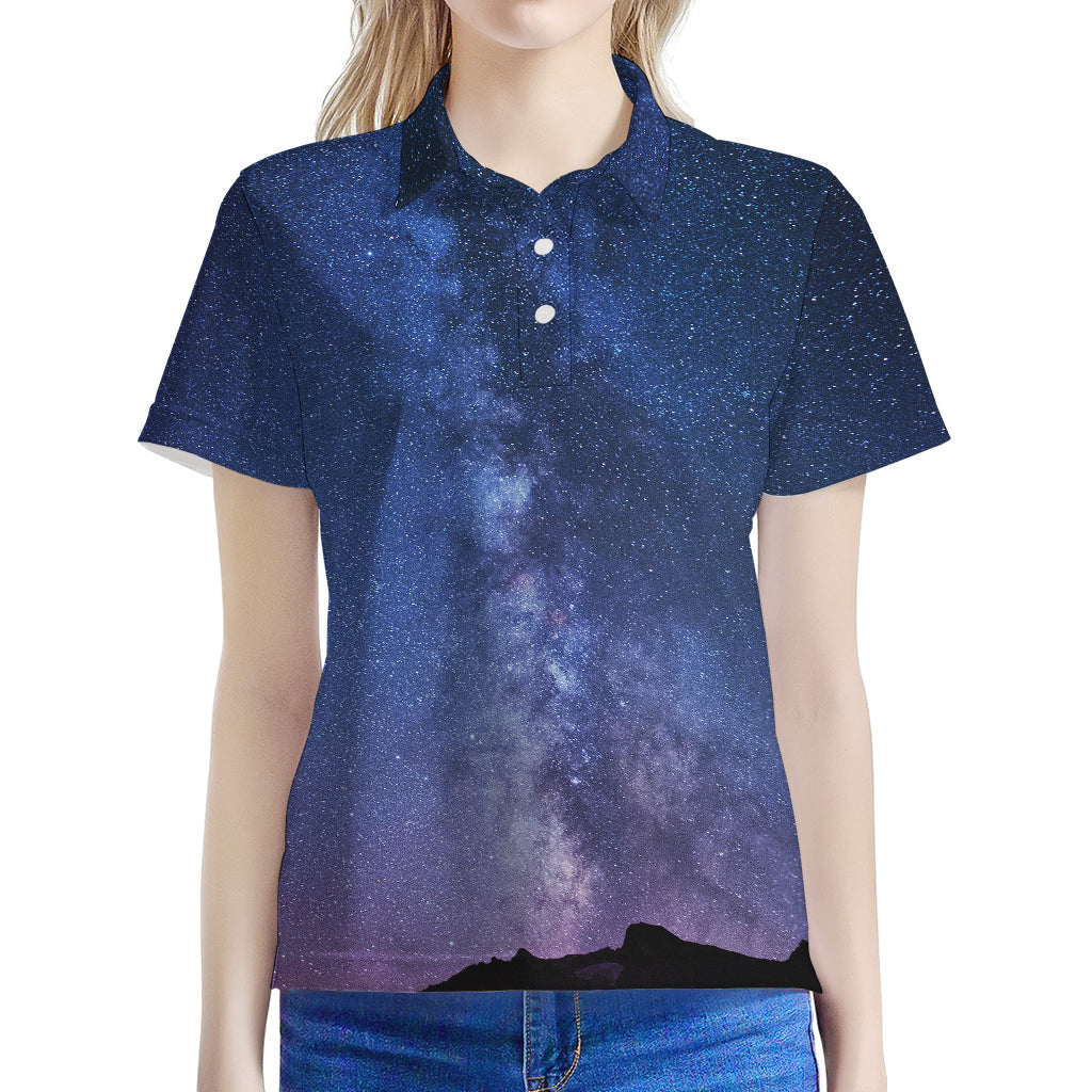 Stars Night Milky Way Print Women's Polo Shirt