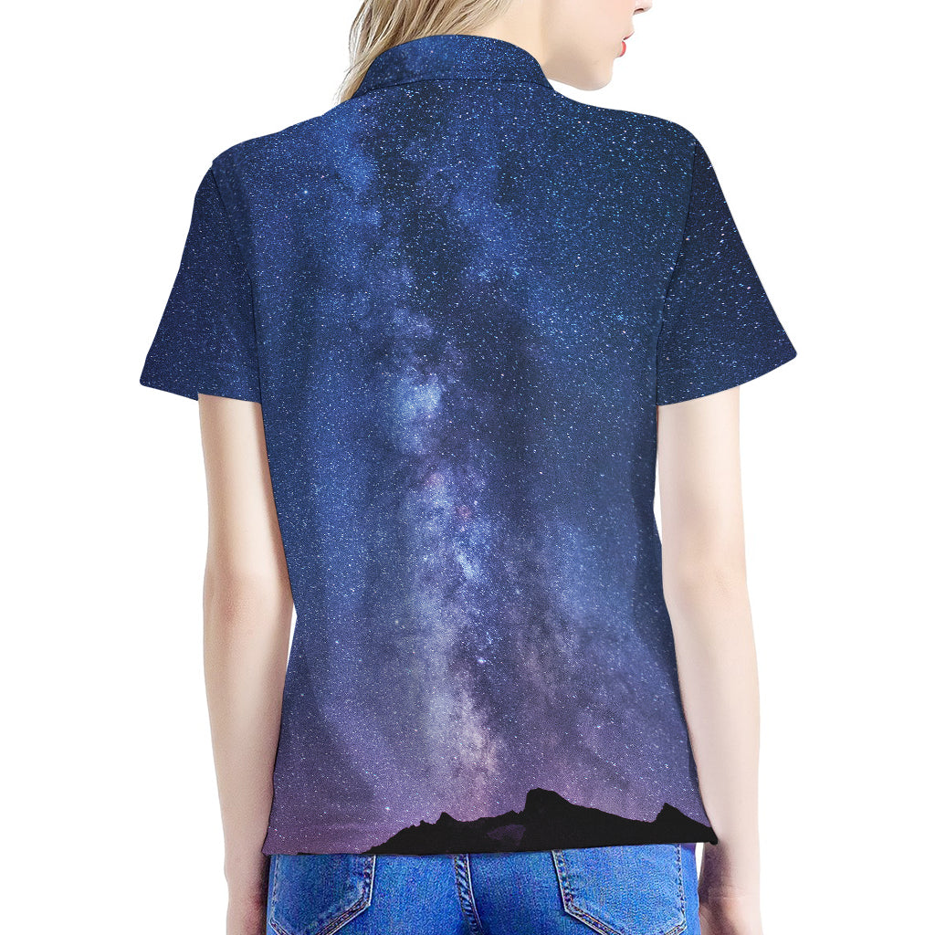 Stars Night Milky Way Print Women's Polo Shirt