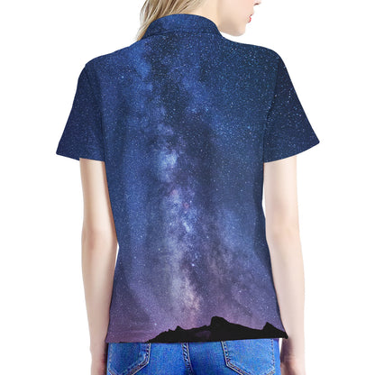 Stars Night Milky Way Print Women's Polo Shirt