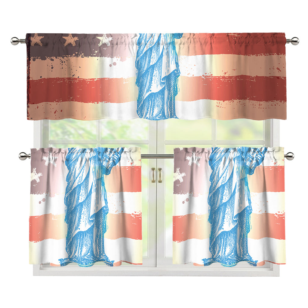Statue of Liberty USA Flag Print 3 Piece Kitchen Curtains