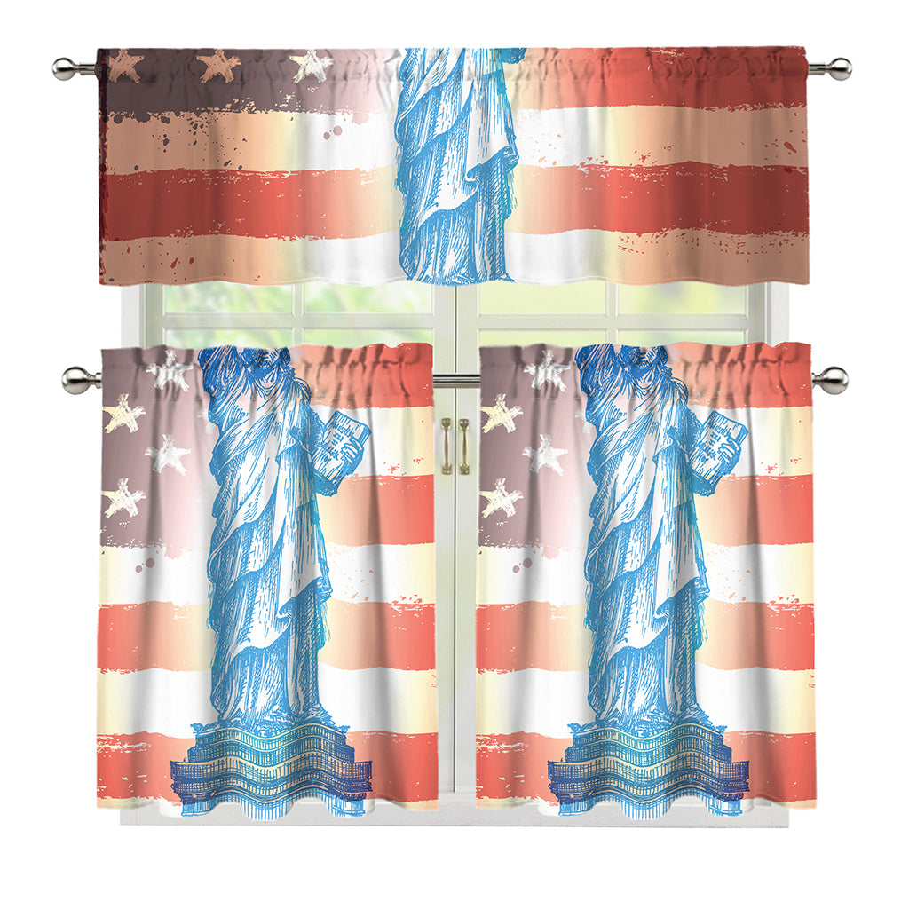 Statue of Liberty USA Flag Print 3 Piece Kitchen Curtains