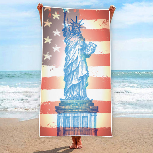Statue of Liberty USA Flag Print Beach Towel
