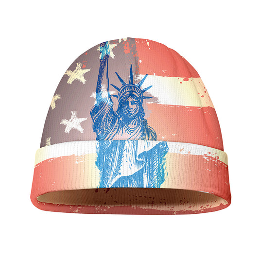 Statue of Liberty USA Flag Print Beanie