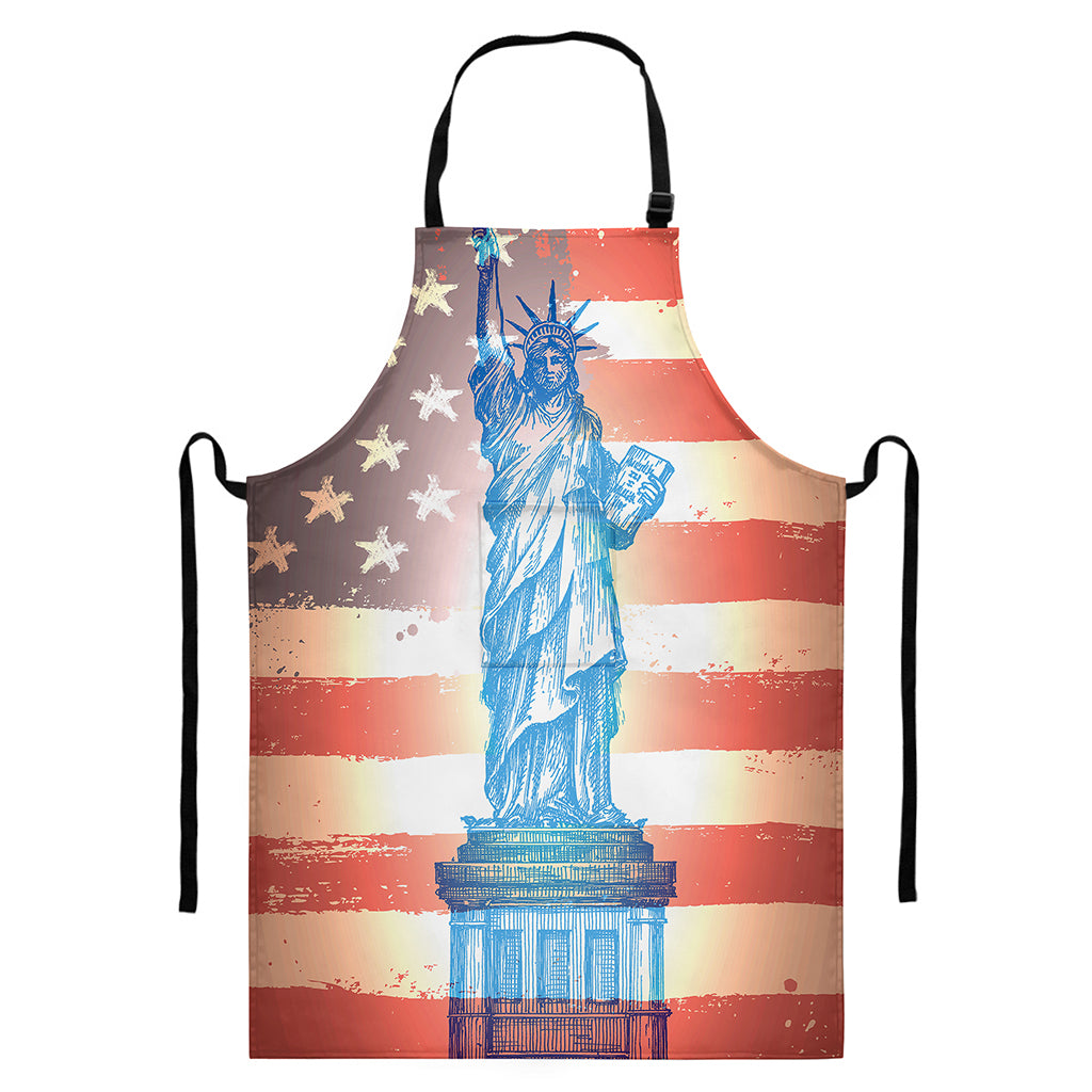Statue of Liberty USA Flag Print Bib Apron With Pocket