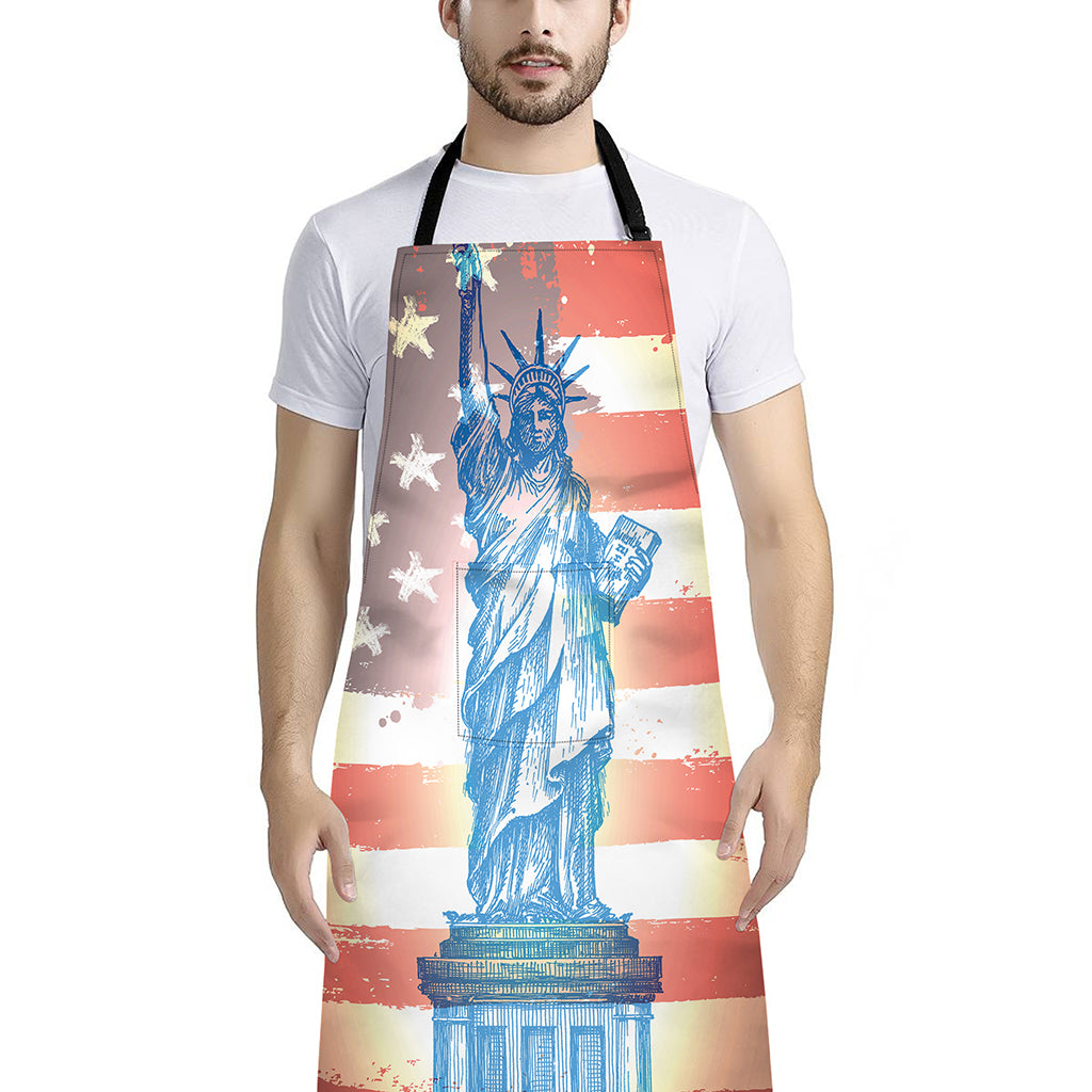 Statue of Liberty USA Flag Print Bib Apron With Pocket