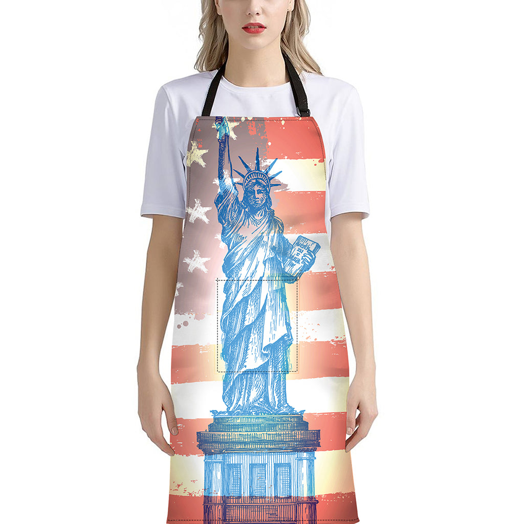 Statue of Liberty USA Flag Print Bib Apron With Pocket