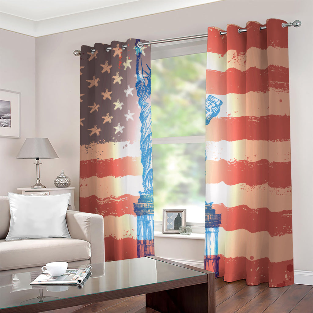 Statue of Liberty USA Flag Print Blackout Grommet Curtains