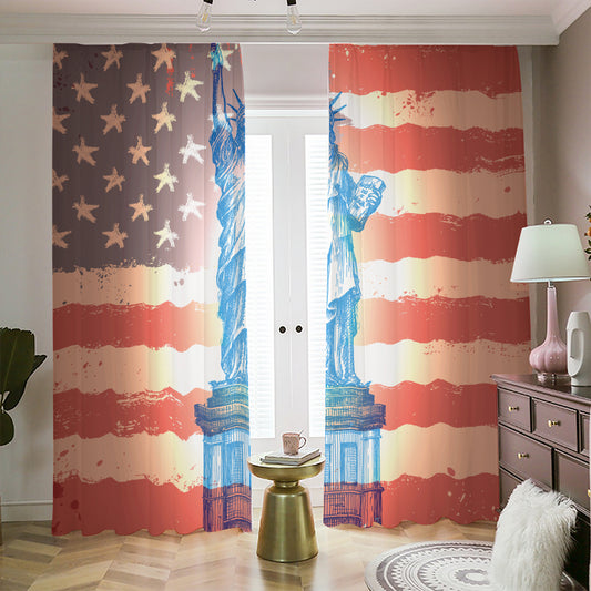 Statue of Liberty USA Flag Print Blackout Pencil Pleat Curtains