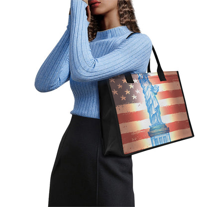 Statue of Liberty USA Flag Print Canvas Tote Bag