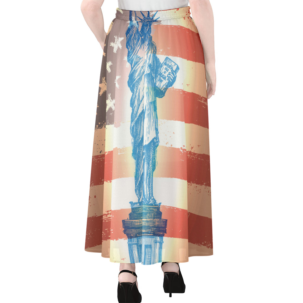 Statue of Liberty USA Flag Print Chiffon Maxi Skirt