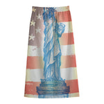 Statue of Liberty USA Flag Print Cotton Front Slit Maxi Skirt