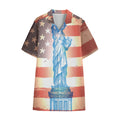 Statue of Liberty USA Flag Print Cotton Hawaiian Shirt