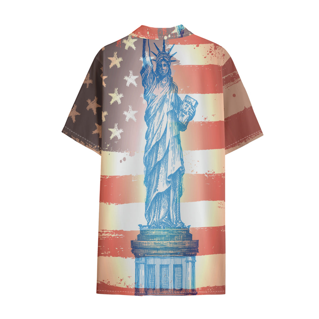 Statue of Liberty USA Flag Print Cotton Hawaiian Shirt