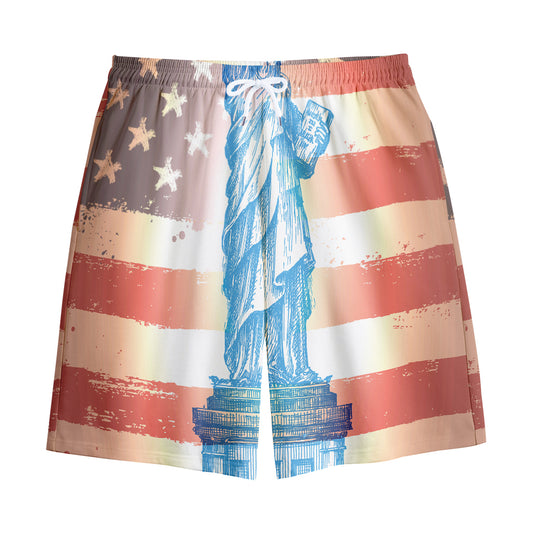 Statue of Liberty USA Flag Print Cotton Shorts