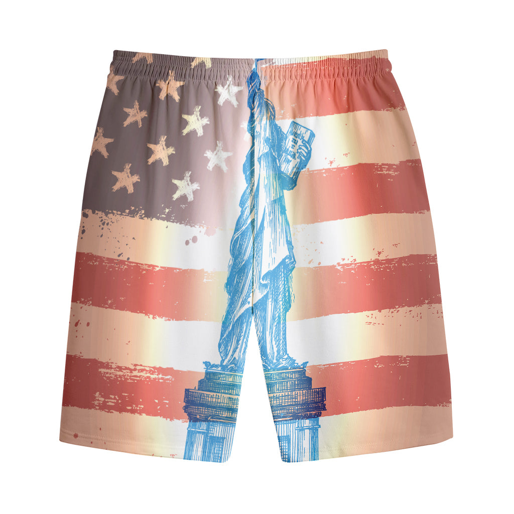 Statue of Liberty USA Flag Print Cotton Shorts
