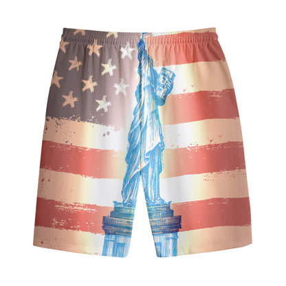 Statue of Liberty USA Flag Print Cotton Shorts
