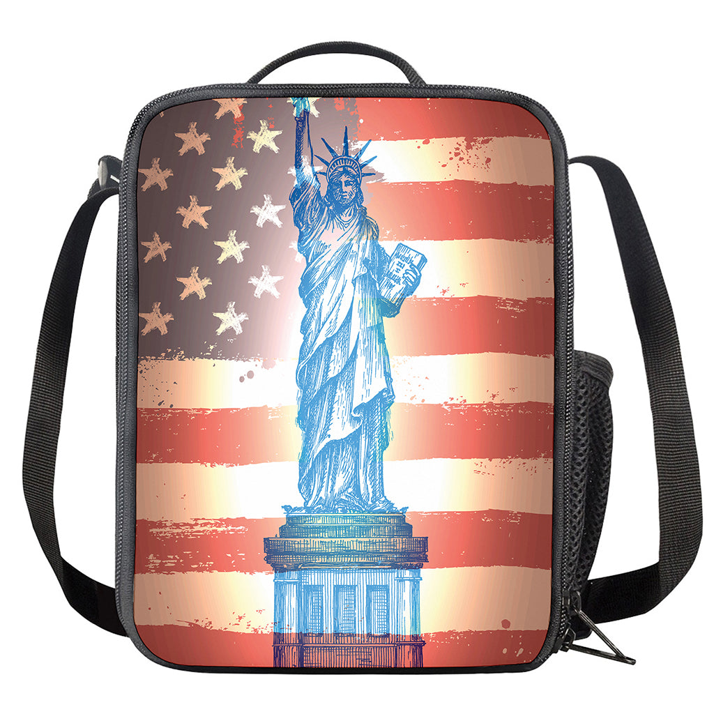 Statue of Liberty USA Flag Print Crossbody Lunch Bag