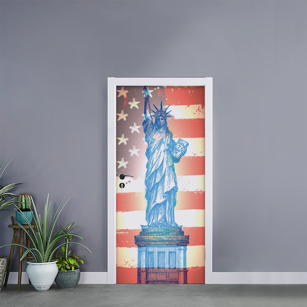 Statue of Liberty USA Flag Print Door Sticker
