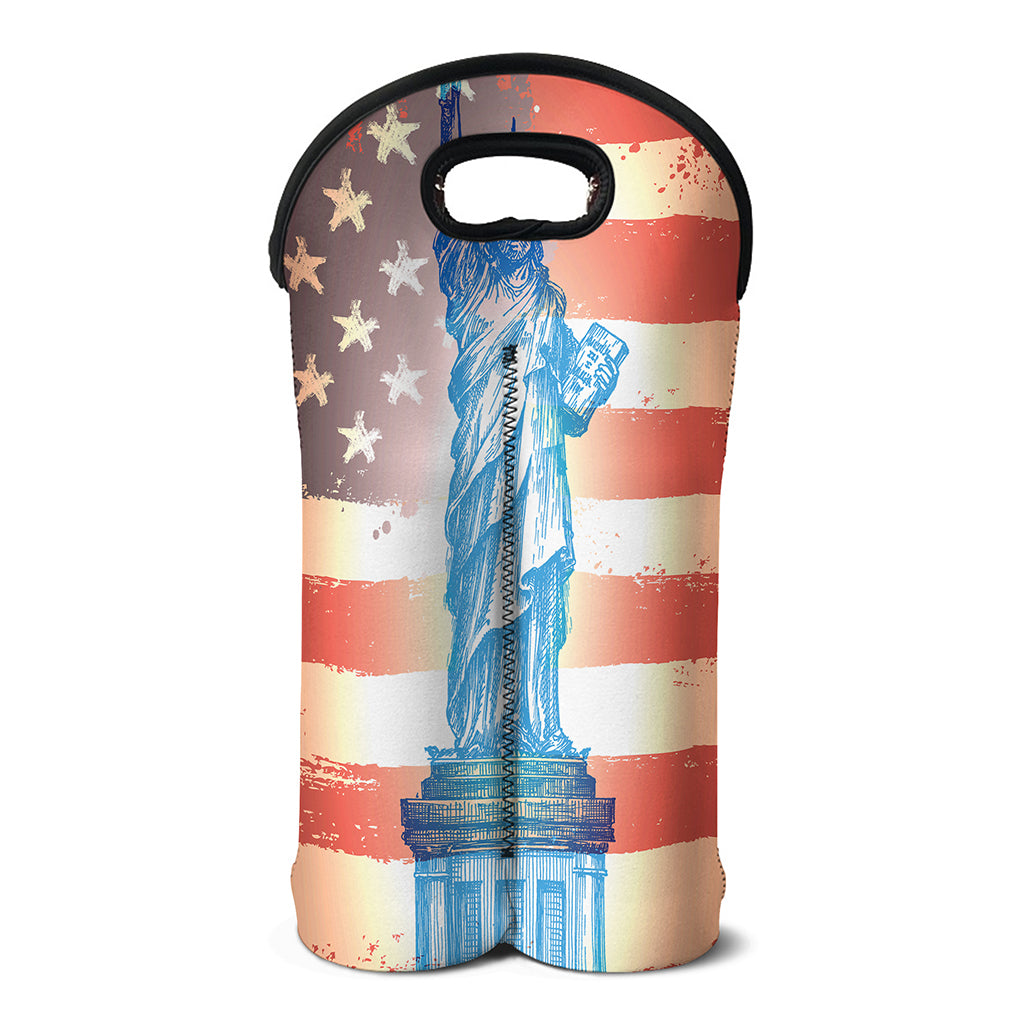 Statue of Liberty USA Flag Print Double Neoprene Wine Tote