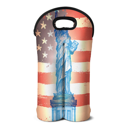 Statue of Liberty USA Flag Print Double Neoprene Wine Tote