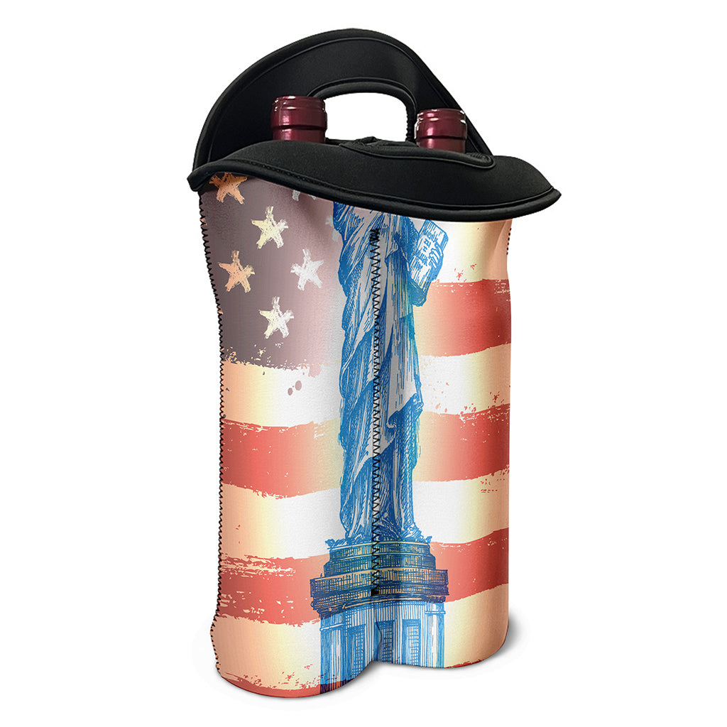Statue of Liberty USA Flag Print Double Neoprene Wine Tote