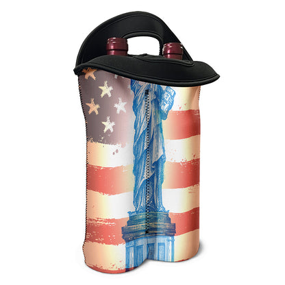 Statue of Liberty USA Flag Print Double Neoprene Wine Tote