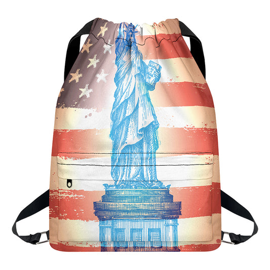 Statue of Liberty USA Flag Print Drawstring Backpack