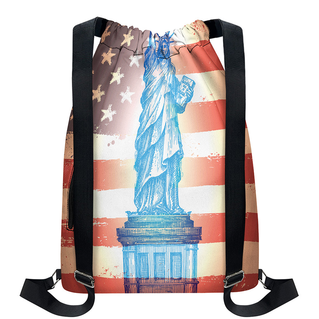 Statue of Liberty USA Flag Print Drawstring Backpack
