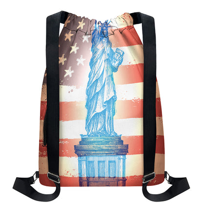 Statue of Liberty USA Flag Print Drawstring Backpack