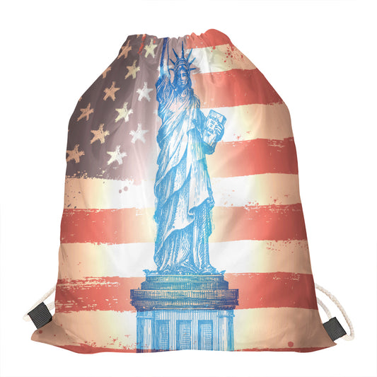 Statue of Liberty USA Flag Print Drawstring Bag