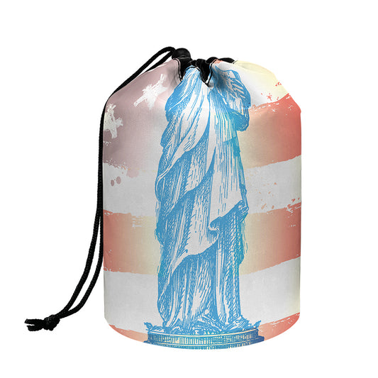 Statue of Liberty USA Flag Print Drawstring Makeup Bag